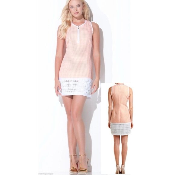 Laundry Dress 8 Orange Peach White Stretch Cotton Shift Sleeveless Career Church - Picture 1 of 9